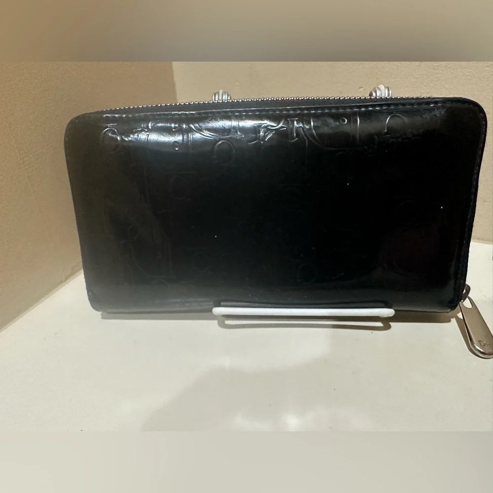 Dior Patent Black Trotter Long Zip Wallet